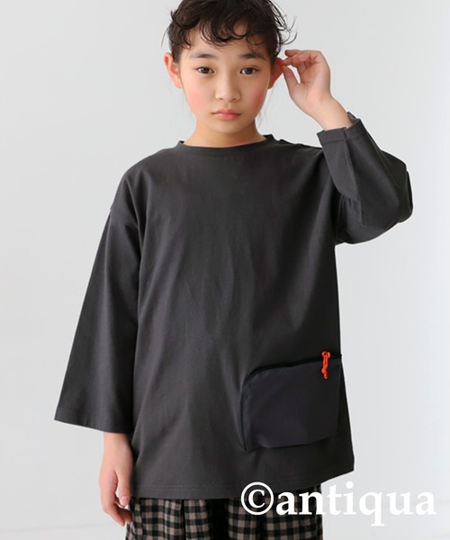 antiqua（アンティカ）の「異素材ジップポケット7分袖Ｔシャツ（Tシャツ/カットソー・キッズ・ダークグレー/オフホワイト/ブラック・140/120/160/130/150）」の19枚目の写真