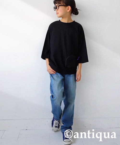 antiqua（アンティカ）の「異素材ジップポケット7分袖Ｔシャツ（Tシャツ/カットソー・キッズ・ダークグレー/オフホワイト/ブラック・140/120/160/130/150）」の15枚目の写真