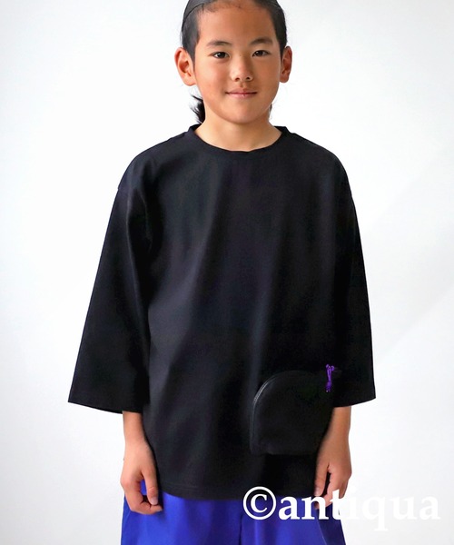 antiqua（アンティカ）の「異素材ジップポケット7分袖Ｔシャツ（Tシャツ/カットソー・キッズ・ダークグレー/オフホワイト/ブラック・140/120/160/130/150）」の16枚目の写真
