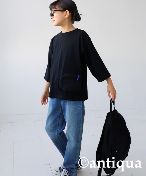 antiqua（アンティカ）の「異素材ジップポケット7分袖Ｔシャツ（Tシャツ/カットソー・キッズ・ダークグレー/オフホワイト/ブラック・140/120/160/130/150）」の13枚目の写真