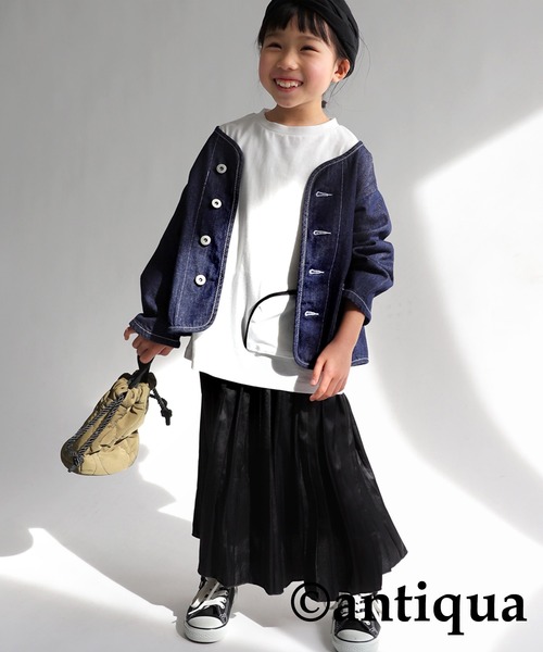 antiqua（アンティカ）の「異素材ジップポケット7分袖Ｔシャツ（Tシャツ/カットソー・キッズ・ダークグレー/オフホワイト/ブラック・140/120/160/130/150）」の8枚目の写真