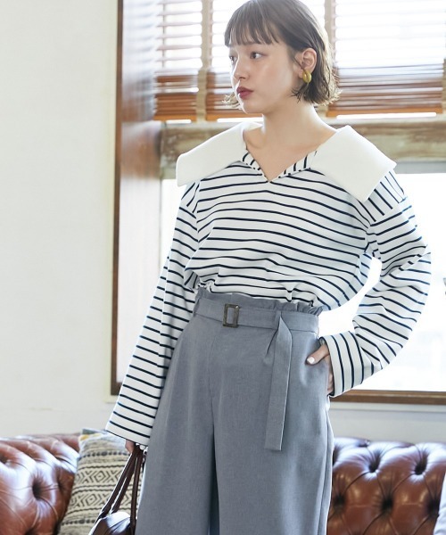 Le temps riche(ルタンリッシュ)の「セーラーカラーボーダープルオーバー <Le temps riche>(Tシャツ/カットソー・レディース・グリーン/ネイビー・L/M/LL)」の2枚目の写真