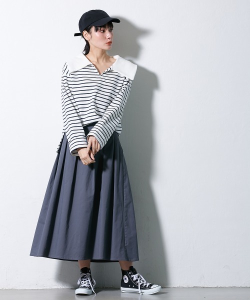 Le temps riche(ルタンリッシュ)の「セーラーカラーボーダープルオーバー <Le temps riche>(Tシャツ/カットソー・レディース・グリーン/ネイビー・L/M/LL)」の11枚目の写真