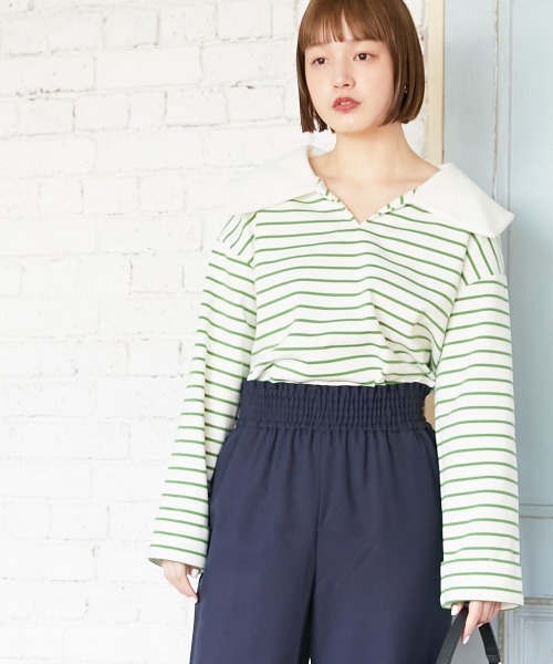 Le temps riche(ルタンリッシュ)の「セーラーカラーボーダープルオーバー <Le temps riche>(Tシャツ/カットソー・レディース・グリーン/ネイビー・L/M/LL)」の22枚目の写真