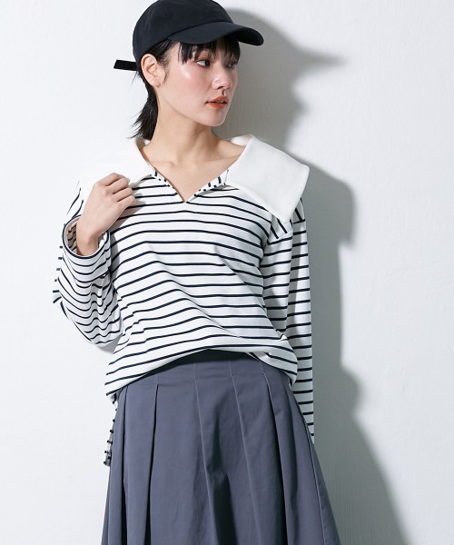 Le temps riche(ルタンリッシュ)の「セーラーカラーボーダープルオーバー <Le temps riche>(Tシャツ/カットソー・レディース・グリーン/ネイビー・L/M/LL)」の8枚目の写真