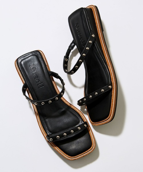 関税込み【SANDRO】 スタッズ付サンダル CHUNKY HEEL STUDS SANDALS/チャンキーヒールスタッズサンダル