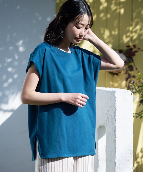 JEANS MATE（ジーンズメイト）の「汗染みの目立ちにくいTシャツ ZEROSTAIN ゼロステイン　撥水性　UVカット フレンチスリーブ ラウンドヘムTシャツ（Tシャツ/カットソー・レディース・ホワイト/チャコールグレー/ブラック/ダークブルー/ピンク系その他/ダークベージュ/グレー/イエロー/ミント・MEDIUM/LARGE）」の8枚目の写真