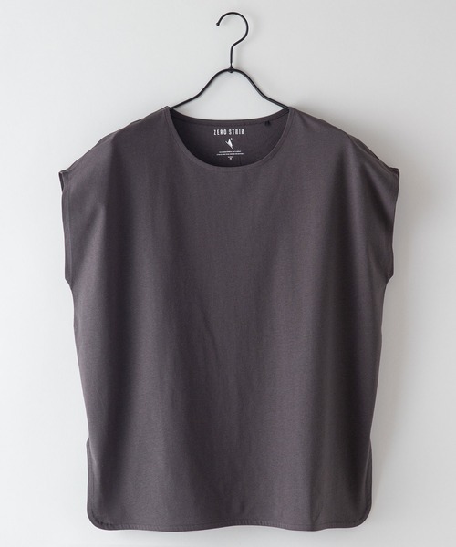 JEANS MATE（ジーンズメイト）の「汗染みの目立ちにくいTシャツ ZEROSTAIN ゼロステイン　撥水性　UVカット フレンチスリーブ ラウンドヘムTシャツ（Tシャツ/カットソー・レディース・ホワイト/チャコールグレー/ブラック/ダークブルー/ピンク系その他/ダークベージュ/グレー/イエロー/ミント・MEDIUM/LARGE）」の4枚目の写真