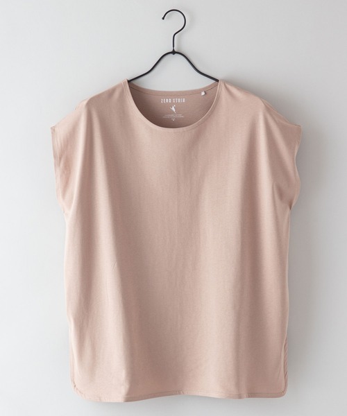 JEANS MATE（ジーンズメイト）の「汗染みの目立ちにくいTシャツ ZEROSTAIN ゼロステイン　撥水性　UVカット フレンチスリーブ ラウンドヘムTシャツ（Tシャツ/カットソー・レディース・ホワイト/チャコールグレー/ブラック/ダークブルー/ピンク系その他/ダークベージュ/グレー/イエロー/ミント・MEDIUM/LARGE）」の6枚目の写真