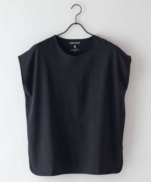 JEANS MATE（ジーンズメイト）の「汗染みの目立ちにくいTシャツ ZEROSTAIN ゼロステイン　撥水性　UVカット フレンチスリーブ ラウンドヘムTシャツ（Tシャツ/カットソー・レディース・ホワイト/チャコールグレー/ブラック/ダークブルー/ピンク系その他/ダークベージュ/グレー/イエロー/ミント・MEDIUM/LARGE）」の3枚目の写真