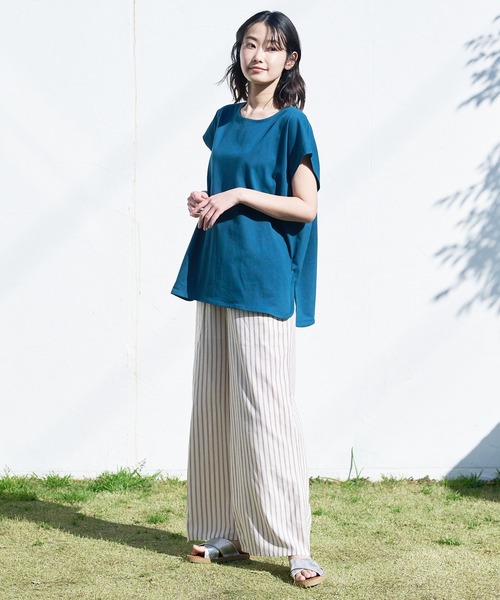 JEANS MATE（ジーンズメイト）の「汗染みの目立ちにくいTシャツ ZEROSTAIN ゼロステイン　撥水性　UVカット フレンチスリーブ ラウンドヘムTシャツ（Tシャツ/カットソー・レディース・ホワイト/チャコールグレー/ブラック/ダークブルー/ピンク系その他/ダークベージュ/グレー/イエロー/ミント・MEDIUM/LARGE）」の16枚目の写真