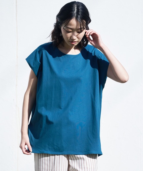 JEANS MATE（ジーンズメイト）の「汗染みの目立ちにくいTシャツ ZEROSTAIN ゼロステイン　撥水性　UVカット フレンチスリーブ ラウンドヘムTシャツ（Tシャツ/カットソー・レディース・ホワイト/チャコールグレー/ブラック/ダークブルー/ピンク系その他/ダークベージュ/グレー/イエロー/ミント・MEDIUM/LARGE）」の12枚目の写真