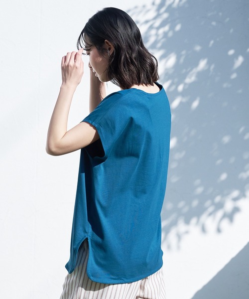 JEANS MATE（ジーンズメイト）の「汗染みの目立ちにくいTシャツ ZEROSTAIN ゼロステイン　撥水性　UVカット フレンチスリーブ ラウンドヘムTシャツ（Tシャツ/カットソー・レディース・ホワイト/チャコールグレー/ブラック/ダークブルー/ピンク系その他/ダークベージュ/グレー/イエロー/ミント・MEDIUM/LARGE）」の22枚目の写真