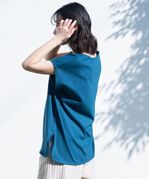 JEANS MATE（ジーンズメイト）の「汗染みの目立ちにくいTシャツ ZEROSTAIN ゼロステイン　撥水性　UVカット フレンチスリーブ ラウンドヘムTシャツ（Tシャツ/カットソー・レディース・ホワイト/チャコールグレー/ブラック/ダークブルー/ピンク系その他/ダークベージュ/グレー/イエロー/ミント・MEDIUM/LARGE）」の17枚目の写真