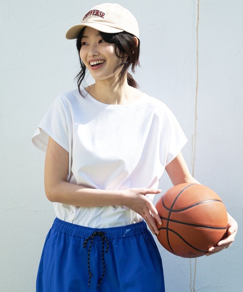 JEANS MATE（ジーンズメイト）の「汗染みの目立ちにくいTシャツ ZEROSTAIN ゼロステイン　撥水性　UVカット フレンチスリーブ ラウンドヘムTシャツ（Tシャツ/カットソー・レディース・ホワイト/チャコールグレー/ブラック/ダークブルー/ピンク系その他/ダークベージュ/グレー/イエロー/ミント・MEDIUM/LARGE）」の15枚目の写真