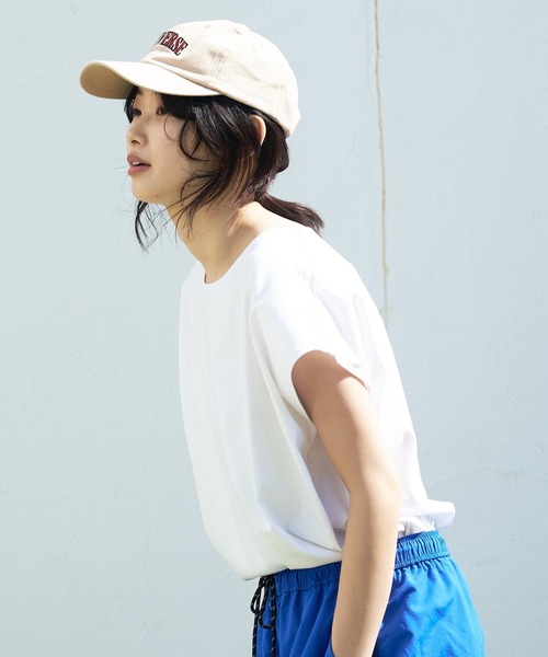 JEANS MATE（ジーンズメイト）の「汗染みの目立ちにくいTシャツ ZEROSTAIN ゼロステイン　撥水性　UVカット フレンチスリーブ ラウンドヘムTシャツ（Tシャツ/カットソー・レディース・ホワイト/チャコールグレー/ブラック/ダークブルー/ピンク系その他/ダークベージュ/グレー/イエロー/ミント・MEDIUM/LARGE）」の11枚目の写真