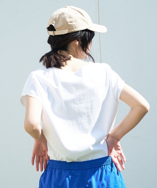 JEANS MATE（ジーンズメイト）の「汗染みの目立ちにくいTシャツ ZEROSTAIN ゼロステイン　撥水性　UVカット フレンチスリーブ ラウンドヘムTシャツ（Tシャツ/カットソー・レディース・ホワイト/チャコールグレー/ブラック/ダークブルー/ピンク系その他/ダークベージュ/グレー/イエロー/ミント・MEDIUM/LARGE）」の21枚目の写真