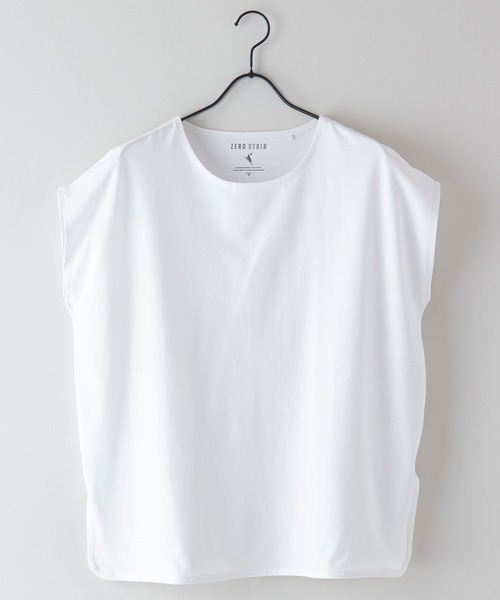 JEANS MATE（ジーンズメイト）の「汗染みの目立ちにくいTシャツ ZEROSTAIN ゼロステイン　撥水性　UVカット フレンチスリーブ ラウンドヘムTシャツ（Tシャツ/カットソー・レディース・ホワイト/チャコールグレー/ブラック/ダークブルー/ピンク系その他/ダークベージュ/グレー/イエロー/ミント・MEDIUM/LARGE）」の13枚目の写真