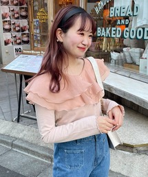 one after another NICE CLAUP | 【スタッフ考案】シアーフリル襟トップス(Tシャツ/カットソー)