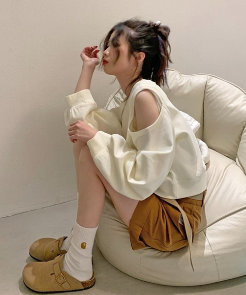 Jewelobe(ジュエローブ)の「カットアウトショートトレーナー(Tシャツ/カットソー・レディース・カーキ/ブルー/アイボリー・FREE)」の19枚目の写真