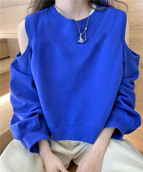 Jewelobe(ジュエローブ)の「カットアウトショートトレーナー(Tシャツ/カットソー・レディース・カーキ/ブルー/アイボリー・FREE)」の11枚目の写真