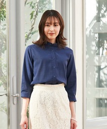 Pitta Re:) | 綿100% やわらかガーゼ スタンドカラー 七分袖カジュアルシャツ(シャツ/ブラウス)