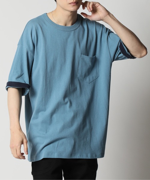 ARCADE(アーケード)の「コットンUSA 2WAY ロールアップ スリーブカラー切替 ビッグシルエット 5分袖Tシャツ(Tシャツ/カットソー・メンズ・ネイビー/グリーン/チャコール/ホワイト/ブルー/ブラック・L/LL/M)」の6枚目の写真