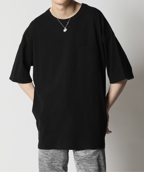 ARCADE(アーケード)の「コットンUSA 2WAY ロールアップ スリーブカラー切替 ビッグシルエット 5分袖Tシャツ(Tシャツ/カットソー・メンズ・ネイビー/グリーン/チャコール/ホワイト/ブルー/ブラック・L/LL/M)」の8枚目の写真
