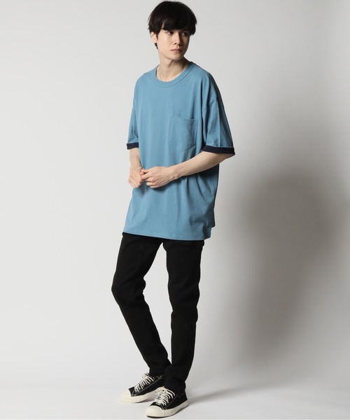 ARCADE(アーケード)の「コットンUSA 2WAY ロールアップ スリーブカラー切替 ビッグシルエット 5分袖Tシャツ(Tシャツ/カットソー・メンズ・ネイビー/グリーン/チャコール/ホワイト/ブルー/ブラック・L/LL/M)」の12枚目の写真