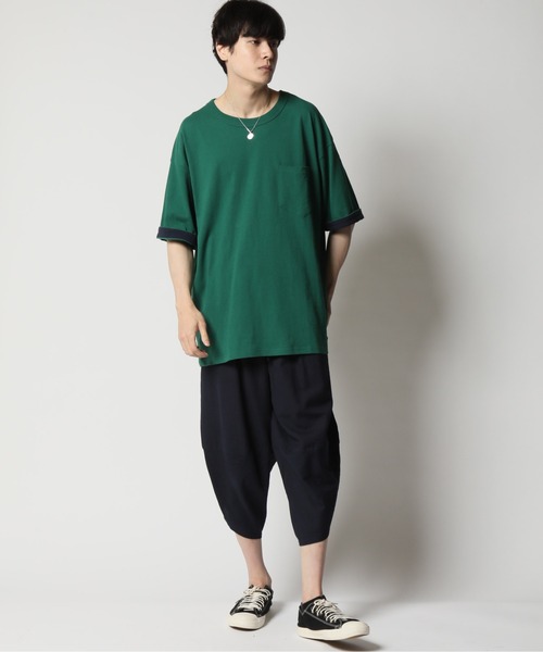 ARCADE(アーケード)の「コットンUSA 2WAY ロールアップ スリーブカラー切替 ビッグシルエット 5分袖Tシャツ(Tシャツ/カットソー・メンズ・ネイビー/グリーン/チャコール/ホワイト/ブルー/ブラック・L/LL/M)」の13枚目の写真