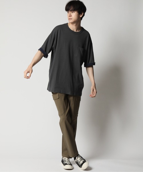ARCADE(アーケード)の「コットンUSA 2WAY ロールアップ スリーブカラー切替 ビッグシルエット 5分袖Tシャツ(Tシャツ/カットソー・メンズ・ネイビー/グリーン/チャコール/ホワイト/ブルー/ブラック・L/LL/M)」の14枚目の写真