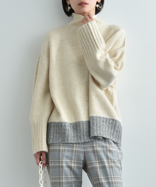 INTERPLANET（インタープラネット）の「ストレッチ配色プルオーバー（ニット/セーター・レディース・ブルー/チャコールグレー/アイボリー・FREE）」の12枚目の写真