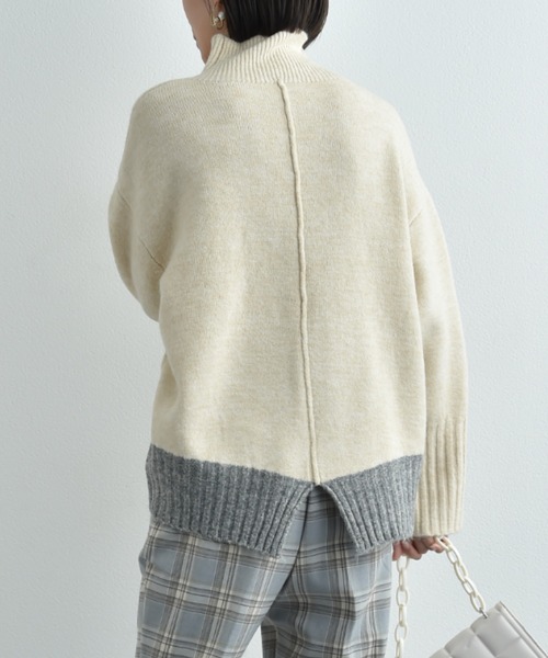 INTERPLANET（インタープラネット）の「ストレッチ配色プルオーバー（ニット/セーター・レディース・ブルー/チャコールグレー/アイボリー・FREE）」の10枚目の写真