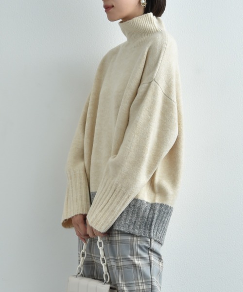 INTERPLANET（インタープラネット）の「ストレッチ配色プルオーバー（ニット/セーター・レディース・ブルー/チャコールグレー/アイボリー・FREE）」の9枚目の写真