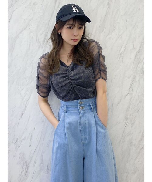dazzlin(ダズリン)の「ギャザーチュールラメブラウス(シャツ/ブラウス・レディース・ブラック/グレー/ピンク・FREE)」の6枚目の写真