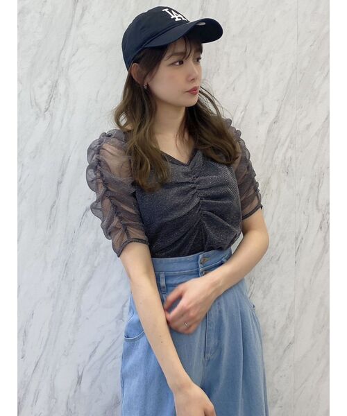 dazzlin(ダズリン)の「ギャザーチュールラメブラウス(シャツ/ブラウス・レディース・ブラック/グレー/ピンク・FREE)」の7枚目の写真