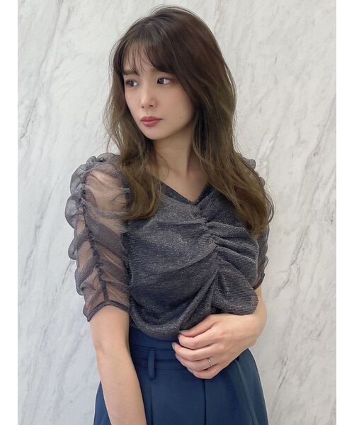 dazzlin(ダズリン)の「ギャザーチュールラメブラウス(シャツ/ブラウス・レディース・ブラック/グレー/ピンク・FREE)」の11枚目の写真