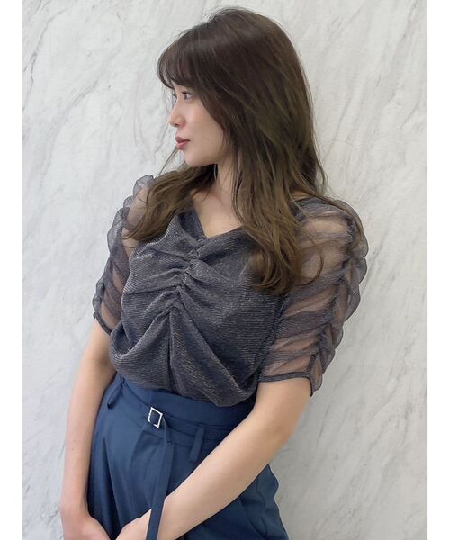 dazzlin(ダズリン)の「ギャザーチュールラメブラウス(シャツ/ブラウス・レディース・ブラック/グレー/ピンク・FREE)」の12枚目の写真