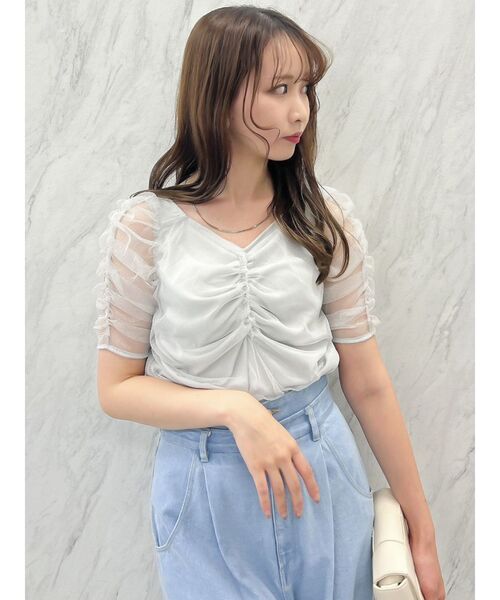 dazzlin(ダズリン)の「ギャザーチュールラメブラウス(シャツ/ブラウス・レディース・ブラック/グレー/ピンク・FREE)」の18枚目の写真