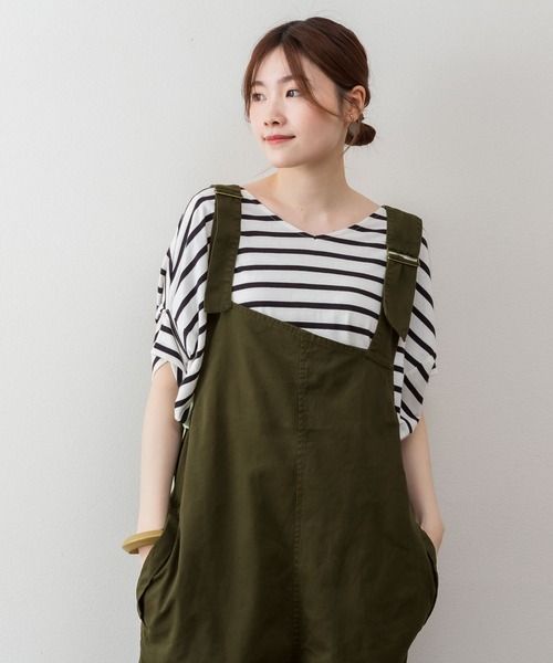 atONE(アットワン)の「atONE アシメサスペンダーサロペットパンツ(サロペット/オーバーオール・レディース・ブラック/ベージュ/カーキ・M-L/4L~5L/LL~3L)」の9枚目の写真