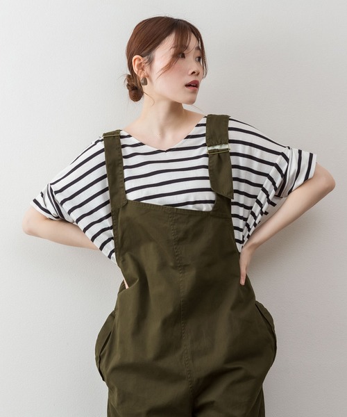 atONE(アットワン)の「atONE アシメサスペンダーサロペットパンツ(サロペット/オーバーオール・レディース・ブラック/ベージュ/カーキ・M-L/4L~5L/LL~3L)」の10枚目の写真