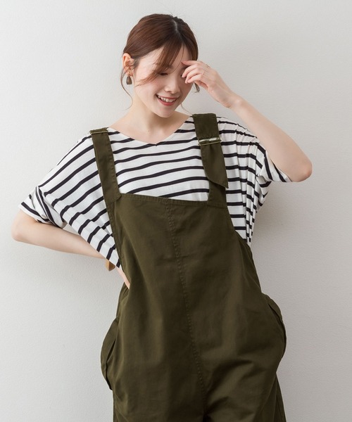 atONE(アットワン)の「atONE アシメサスペンダーサロペットパンツ(サロペット/オーバーオール・レディース・ブラック/ベージュ/カーキ・M-L/4L~5L/LL~3L)」の11枚目の写真