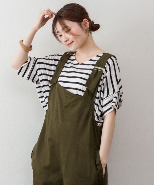 atONE(アットワン)の「atONE アシメサスペンダーサロペットパンツ(サロペット/オーバーオール・レディース・ブラック/ベージュ/カーキ・M-L/4L~5L/LL~3L)」の12枚目の写真