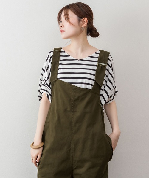 atONE(アットワン)の「atONE アシメサスペンダーサロペットパンツ(サロペット/オーバーオール・レディース・ブラック/ベージュ/カーキ・M-L/4L~5L/LL~3L)」の14枚目の写真