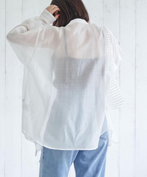 coen（コーエン）の「バンドカラーシアーシャツ（シャツ/ブラウス・レディース・ホワイト/ライトグレー/コバルトブルー・M/L）」の5枚目の写真