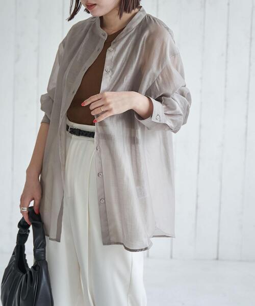 coen（コーエン）の「バンドカラーシアーシャツ（シャツ/ブラウス・レディース・ホワイト/ライトグレー/コバルトブルー・M/L）」の18枚目の写真