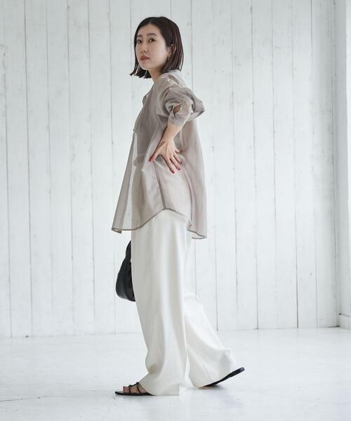 coen（コーエン）の「バンドカラーシアーシャツ（シャツ/ブラウス・レディース・ホワイト/ライトグレー/コバルトブルー・M/L）」の6枚目の写真