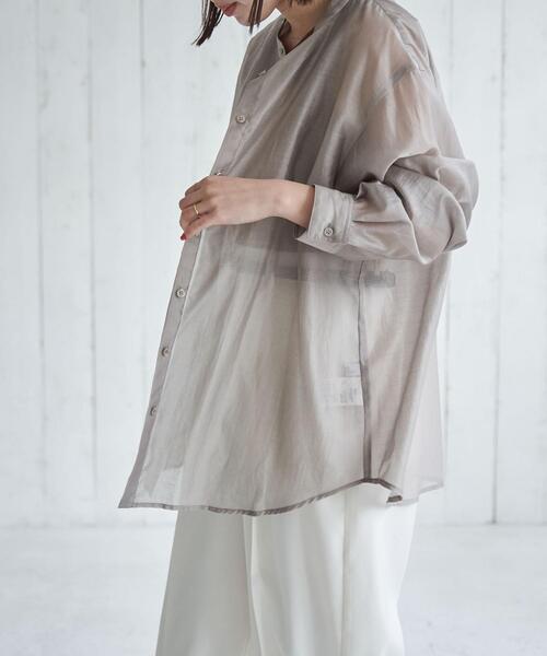 coen（コーエン）の「バンドカラーシアーシャツ（シャツ/ブラウス・レディース・ホワイト/ライトグレー/コバルトブルー・M/L）」の14枚目の写真