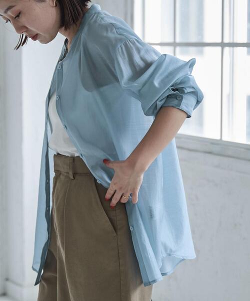 coen（コーエン）の「バンドカラーシアーシャツ（シャツ/ブラウス・レディース・ホワイト/ライトグレー/コバルトブルー・M/L）」の11枚目の写真