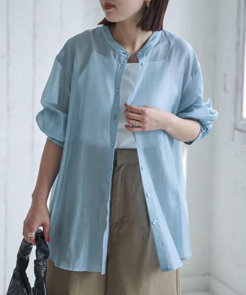 coen（コーエン）の「バンドカラーシアーシャツ（シャツ/ブラウス・レディース・ホワイト/ライトグレー/コバルトブルー・M/L）」の7枚目の写真